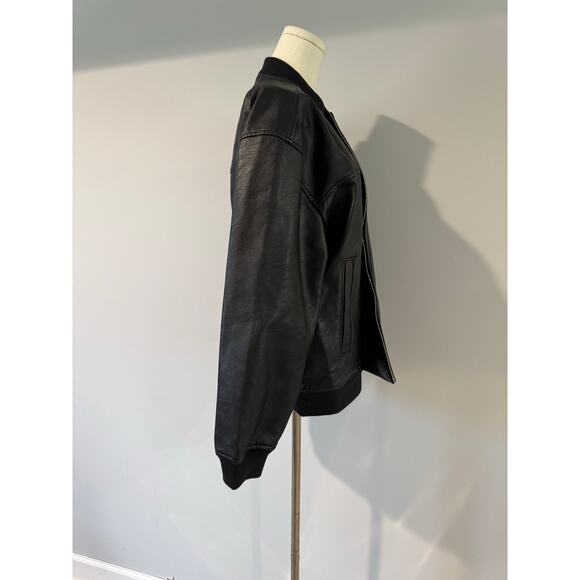 Abercrombie and Fitch Black Vegan Leather Utility Bomber Jacket - Size Large - Picture 2 of 6